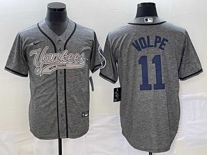 Men%27s New York Yankees #11 Anthony Volpe Grey Gridiron Cool Base Stitched Baseball Jersey->new york yankees->MLB Jersey